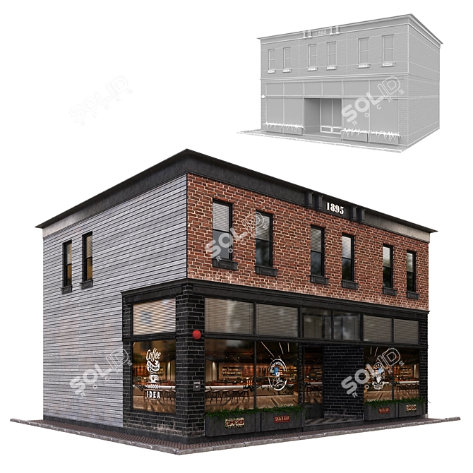 Brick & Wood Café Facade 3D model image 2