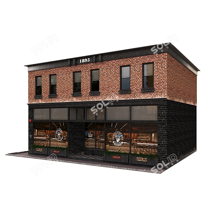 Brick & Wood Café Facade 3D model image 6