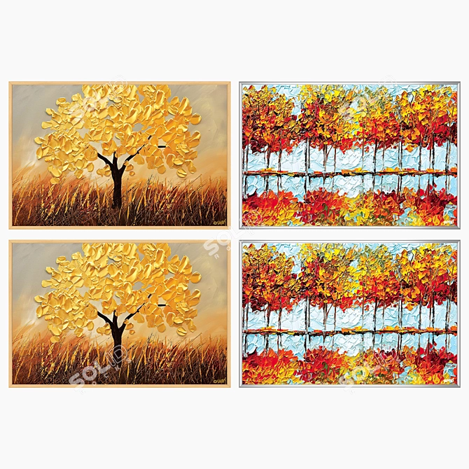 Elegant Art Set: 2 Paintings, 4 Frame Options 3D model image 3