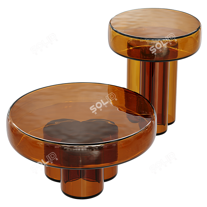 Natural Wood Mushroom Tables Set 3D model image 1