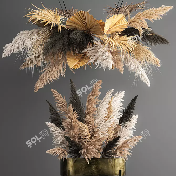 Elegant Dried Reed Bouquet 3D model image 1