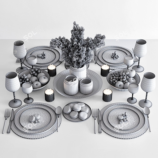 Modern 04-Piece Table Set 3D model image 4