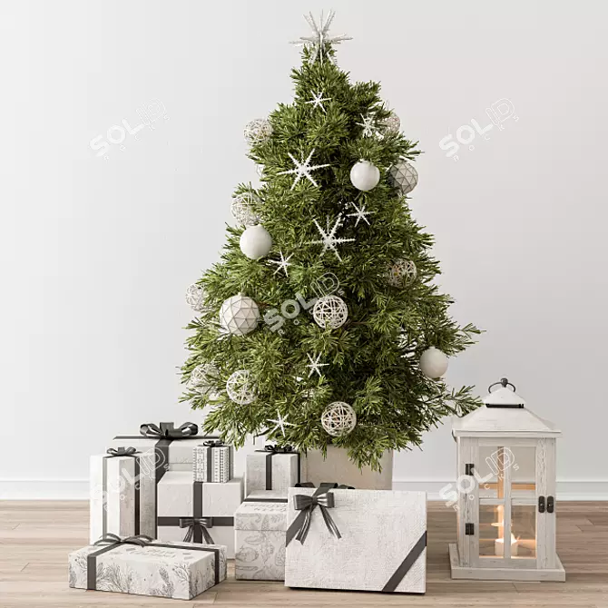 Festive Gifted Green & White Christmas Tree 3D model image 1