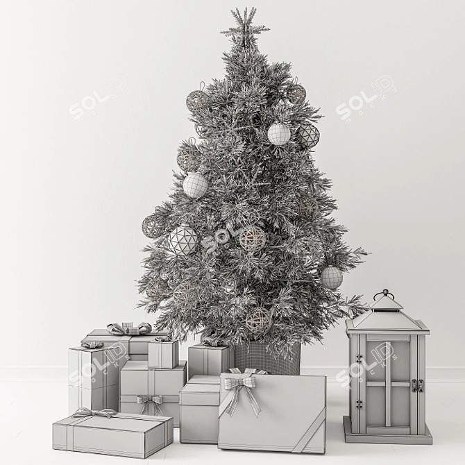 Festive Gifted Green & White Christmas Tree 3D model image 4