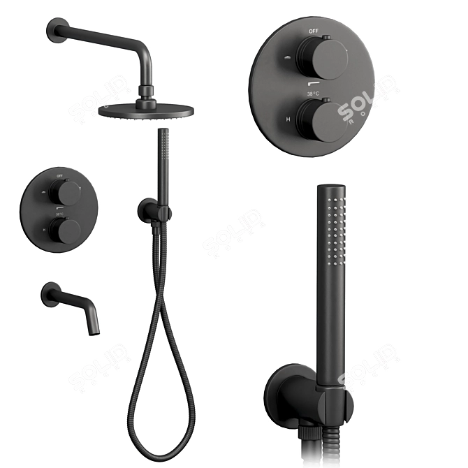 Lusso Matte Black Faucets & Shower Set 3D model image 3