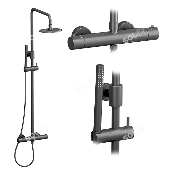 Lusso Matte Black Faucets & Shower Set 3D model image 4