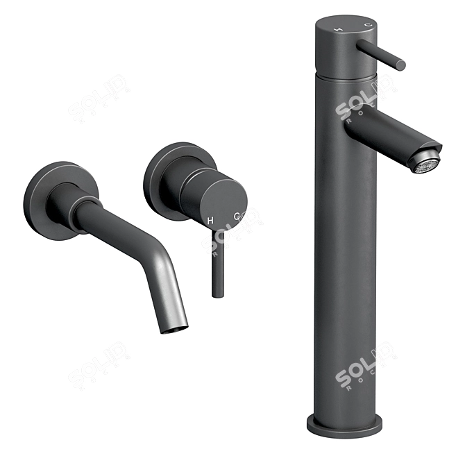 Lusso Matte Black Faucets & Shower Set 3D model image 5