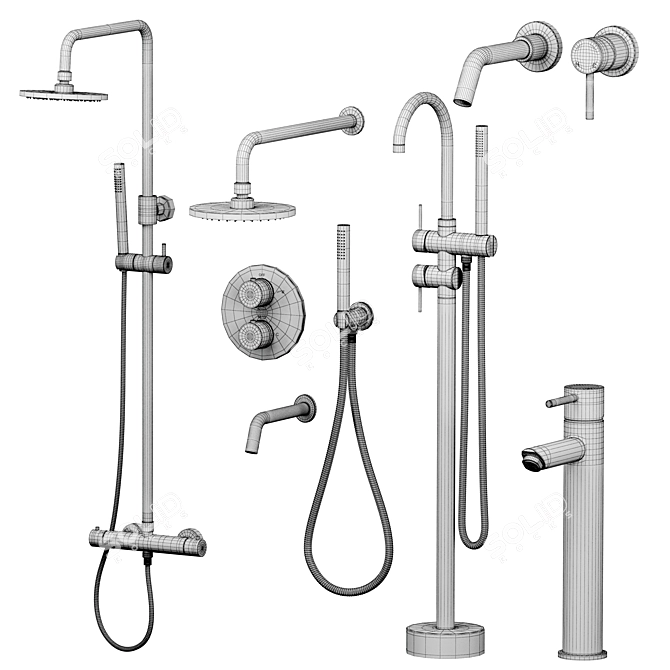 Lusso Matte Black Faucets & Shower Set 3D model image 6