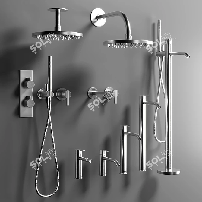 Sleek Steel Faucet Set 3D model image 1