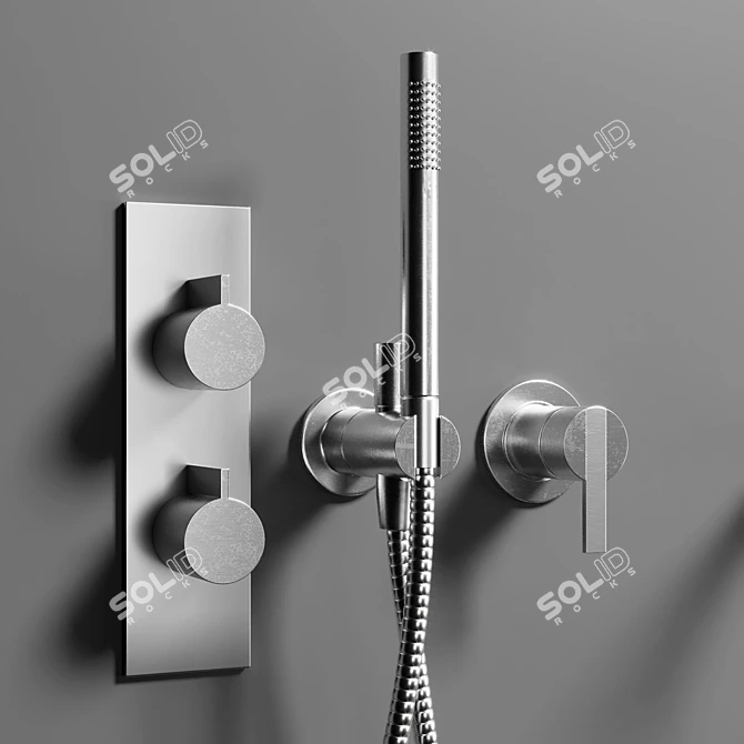 Sleek Steel Faucet Set 3D model image 4