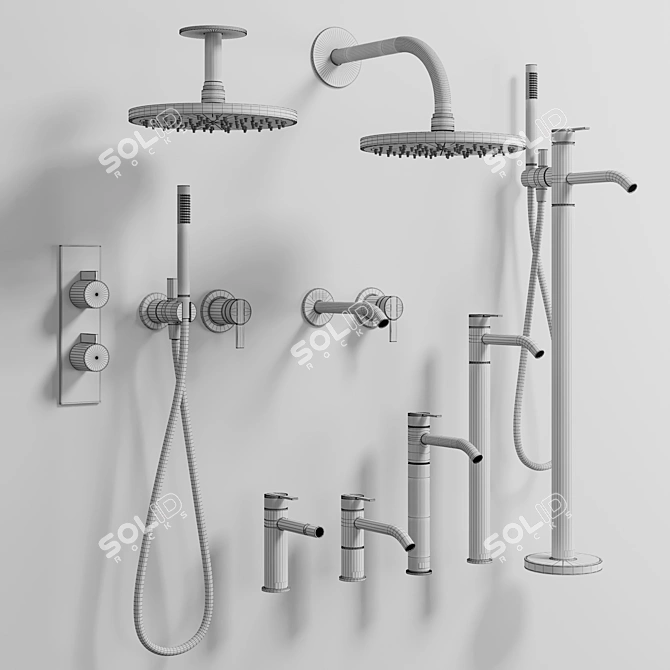 Sleek Steel Faucet Set 3D model image 5