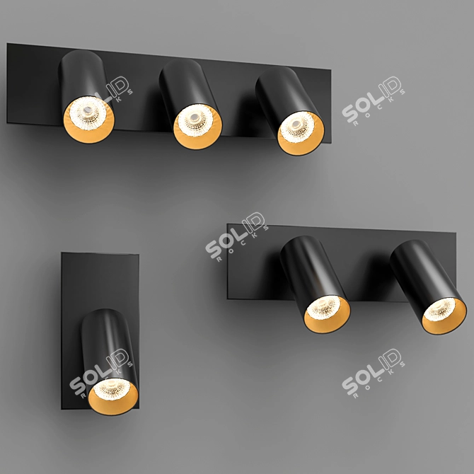 Rotating LED Wall Light - Black Gold 3D model image 2