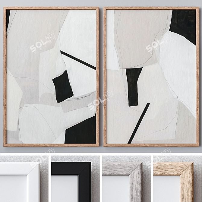 Elegant Set of Large Wall Paintings 3D model image 1