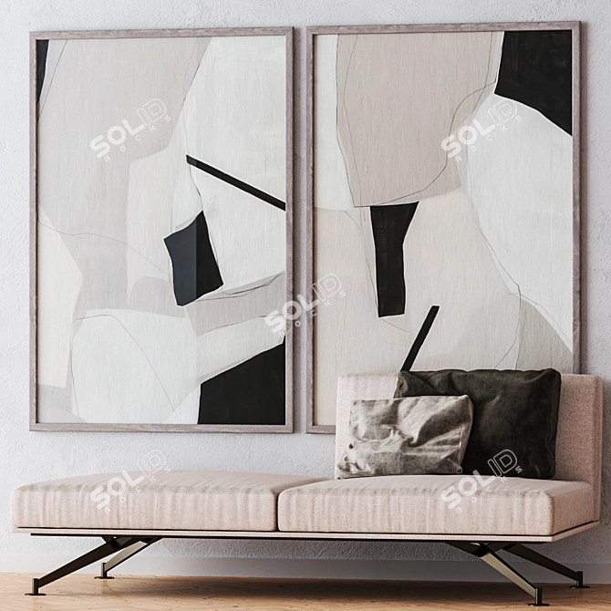 Elegant Set of Large Wall Paintings 3D model image 2