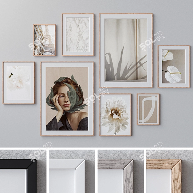 Versatile Set of Wall Art: 4 Frame Colors, Various Sizes & Textures 3D model image 1