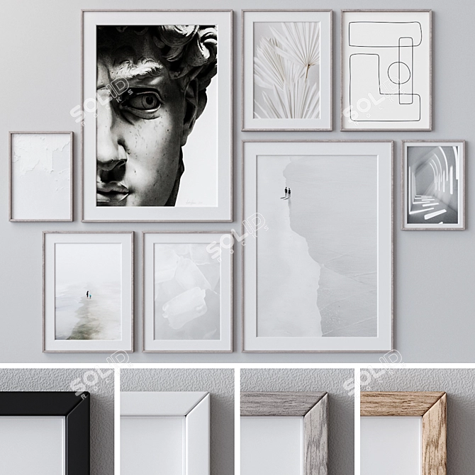 Versatile Set of Wall Art: 4 Frame Colors, Various Sizes & Textured Wood 3D model image 1