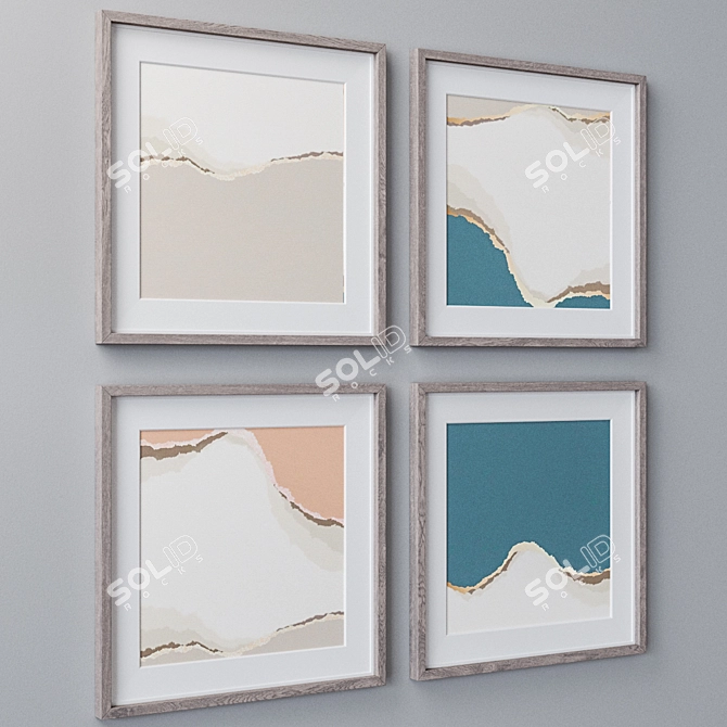 Set of Wall Paintings in 4 Frame Colors 3D model image 2