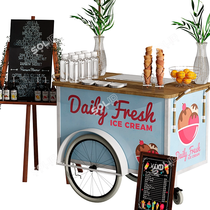 Compact Mini Ice Cream Cart 3D model image 3