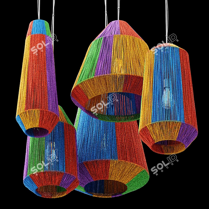 Rattan Lamp with Large Barrel Design 3D model image 2