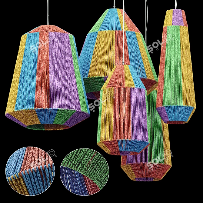 Rattan Lamp with Large Barrel Design 3D model image 7