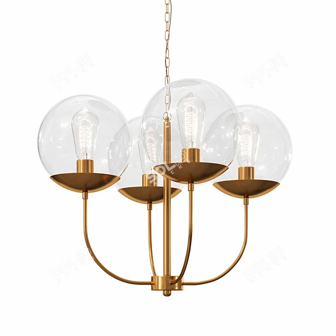 Antique Brass Glass Globe Chandelier 3D model image 1