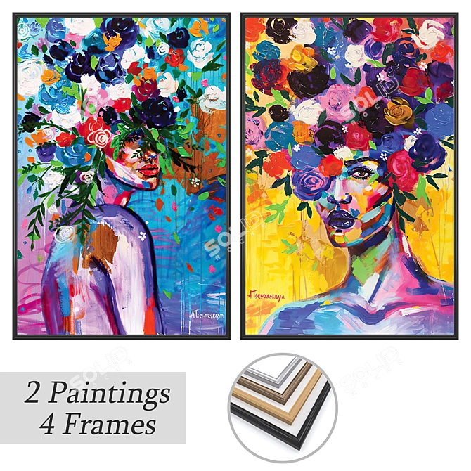 Artistic Masterpieces: 2 Paintings with Frame Options 3D model image 1