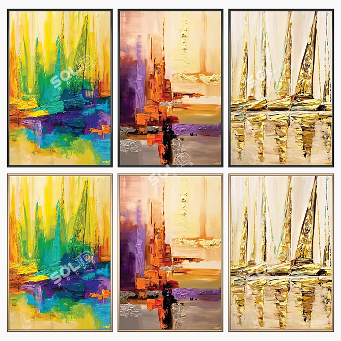 Elegant Art Set: 3 Paintings with 4 Frame Options 3D model image 2