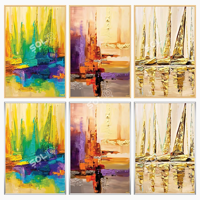 Elegant Art Set: 3 Paintings with 4 Frame Options 3D model image 3