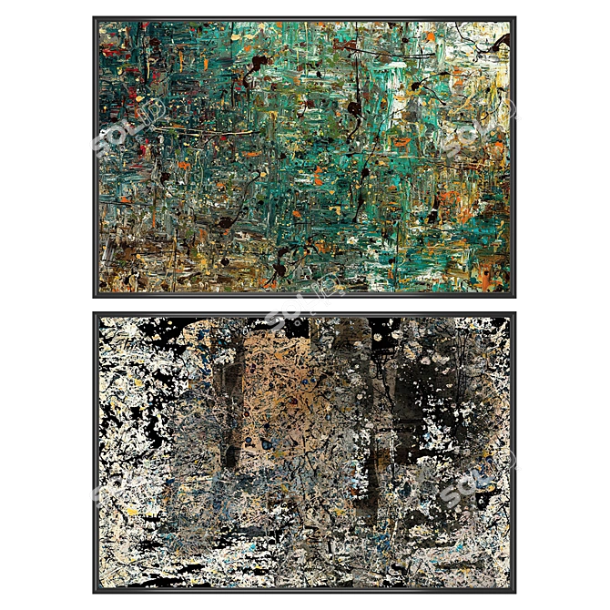 Elegant Art Set: 2 Paintings, 4 Frame Options 3D model image 1