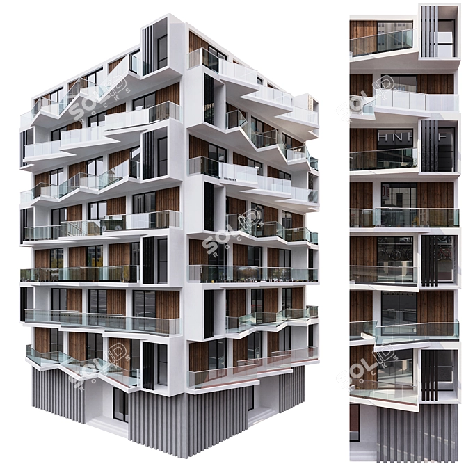 Modern Residential Building 3D Model 3D model image 1