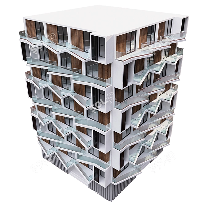 Modern Residential Building 3D Model 3D model image 5