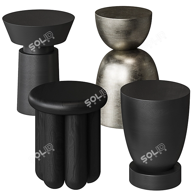 Modern Black Coffee Table with Silver Accents 3D model image 1