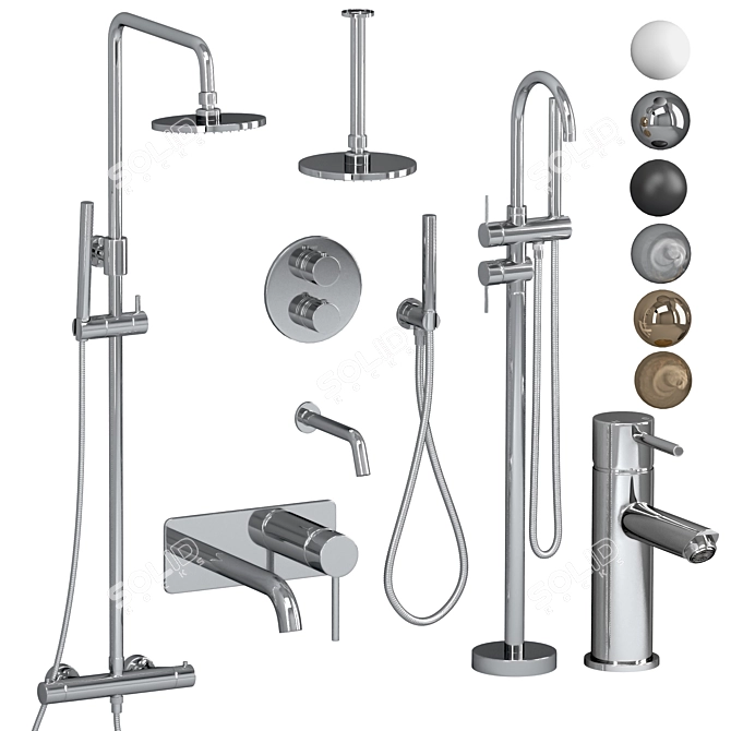 Lusso Luxe Bathroom Set: Faucets & Shower Essentials 3D model image 1