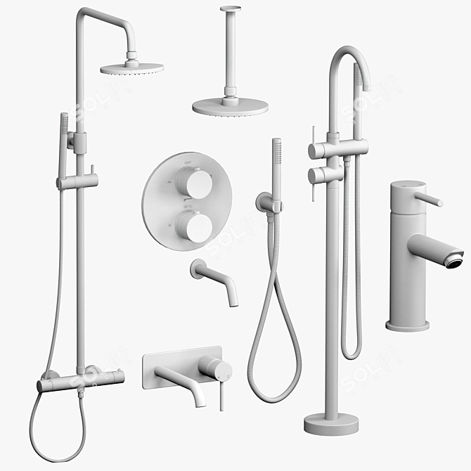 Lusso Luxe Bathroom Set: Faucets & Shower Essentials 3D model image 2