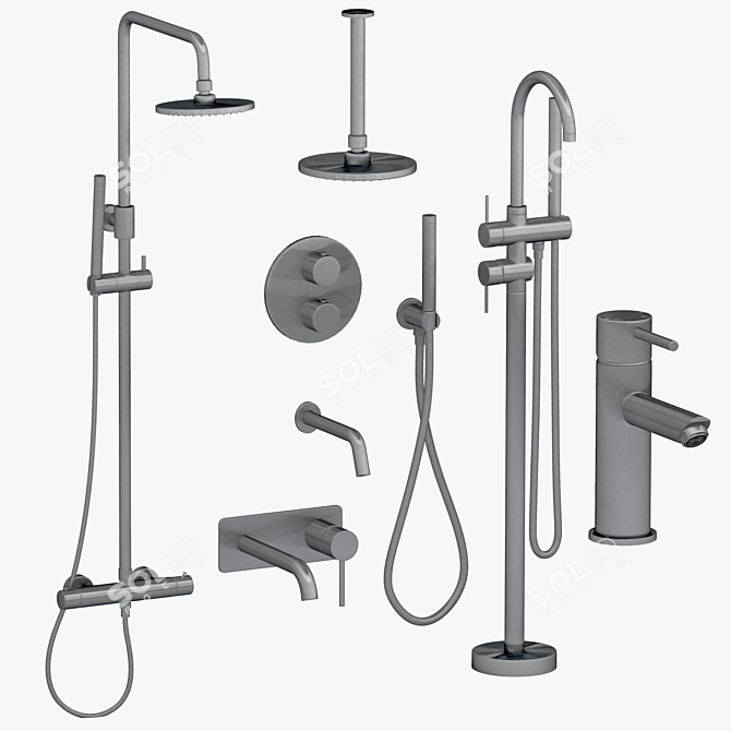 Lusso Luxe Bathroom Set: Faucets & Shower Essentials 3D model image 3