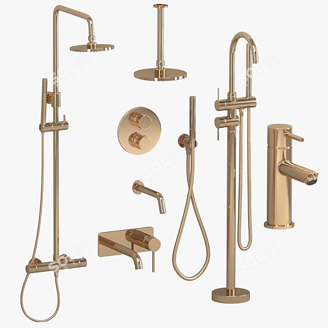 Lusso Luxe Bathroom Set: Faucets & Shower Essentials 3D model image 4