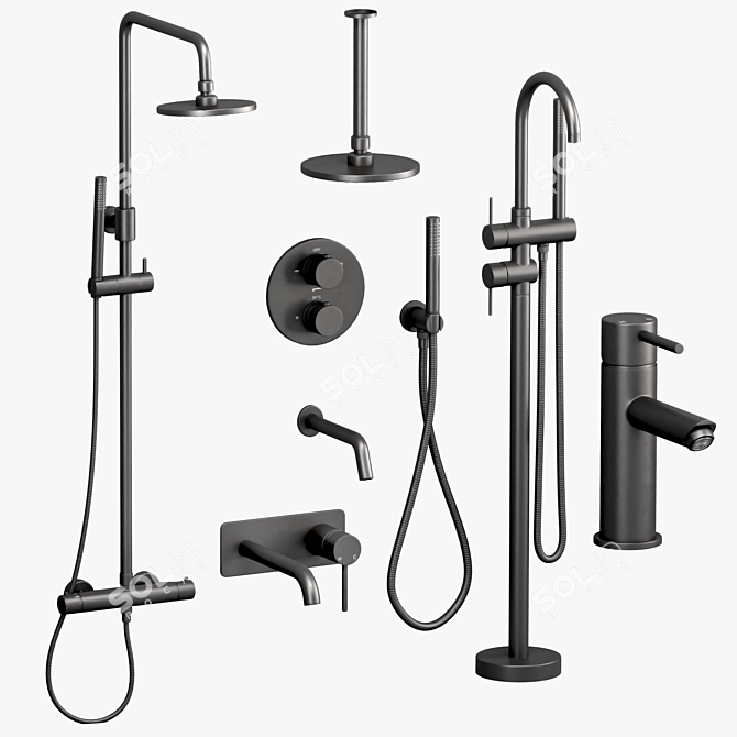 Lusso Luxe Bathroom Set: Faucets & Shower Essentials 3D model image 6