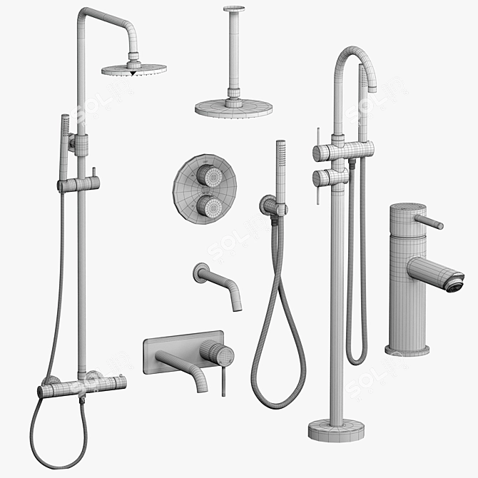 Lusso Luxe Bathroom Set: Faucets & Shower Essentials 3D model image 7