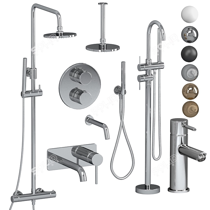 Lusso Luxe Bathroom Set: Faucets & Shower Essentials 3D model image 8