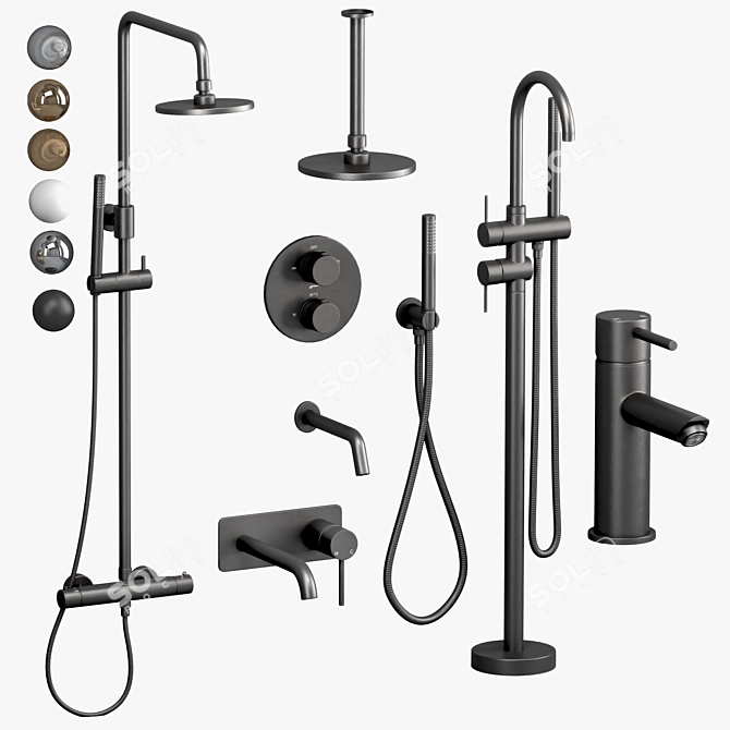 Lusso Luxe Bathroom Set: Faucets & Shower Essentials 3D model image 9