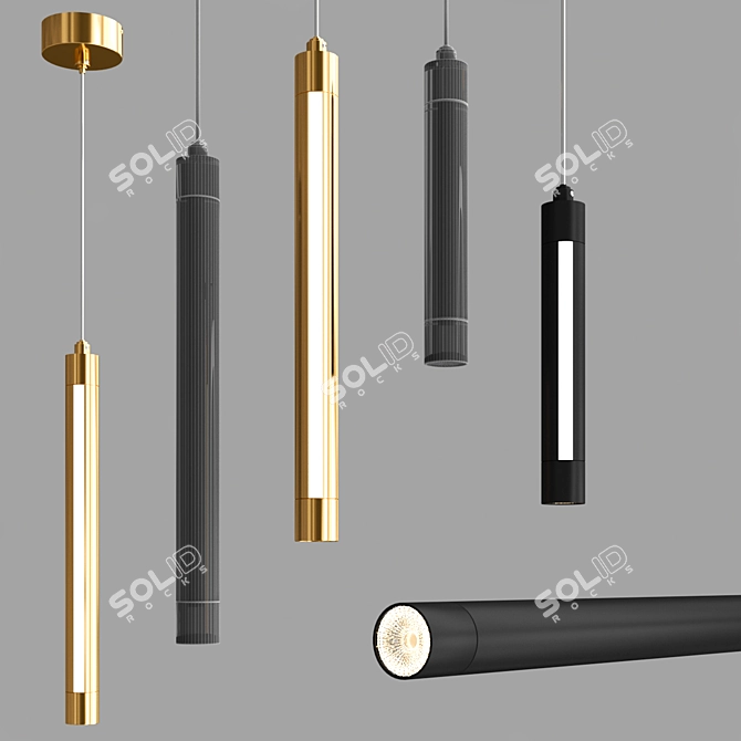 Elegant Golden LED Pendant 3D model image 2