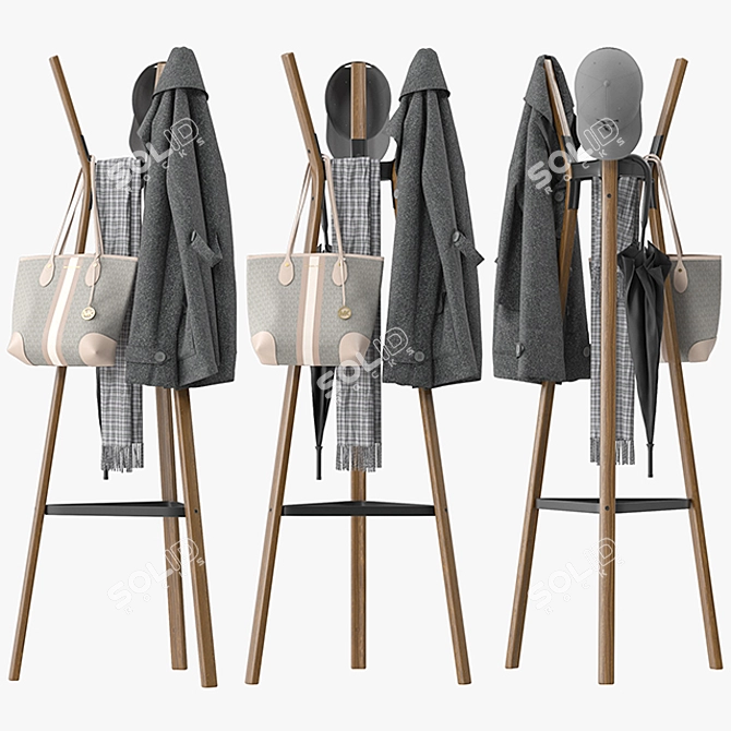 Elegant Steelwood Coat Stand 3D model image 1