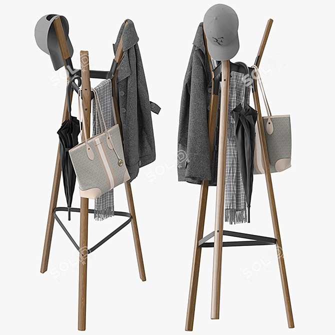 Elegant Steelwood Coat Stand 3D model image 4