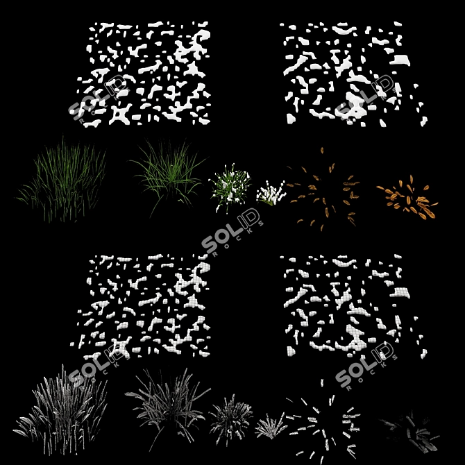 Frosty Meadow: 4 Grass Types, 2 Leaf Varieties 3D model image 3