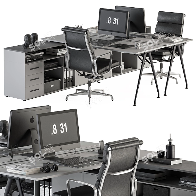 Elegant Gray and Black Office Set 3D model image 1