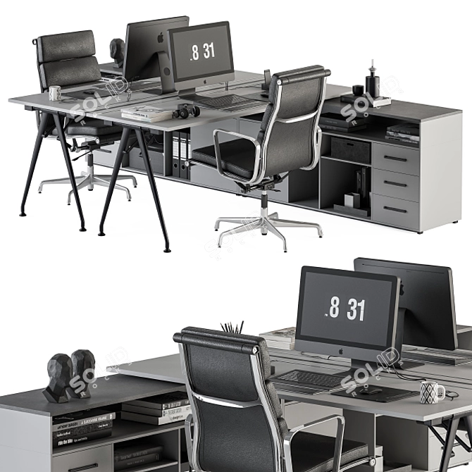 Elegant Gray and Black Office Set 3D model image 2