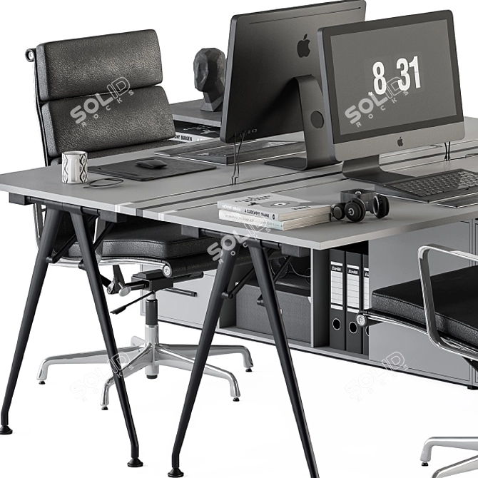 Elegant Gray and Black Office Set 3D model image 3