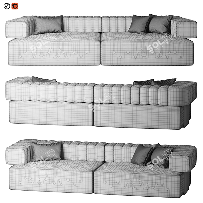 Luxury Truman Sofa: Elegant Wood Frame with Quilted Design 3D model image 2