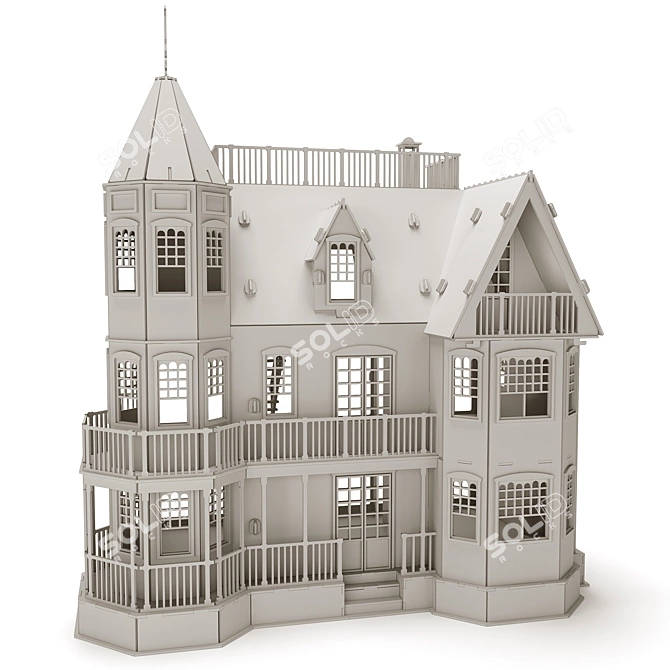 Wooden Dollhouse Villa 3D model image 2