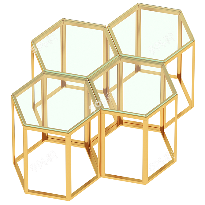 Hexagon Gold Metal End Table 3D model image 3